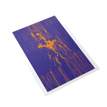 Yoga mat with orange abstract design on a blue background