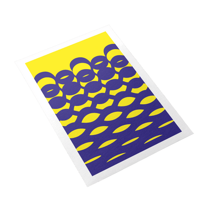 Poster with blue and yellow abstract pattern on a black background