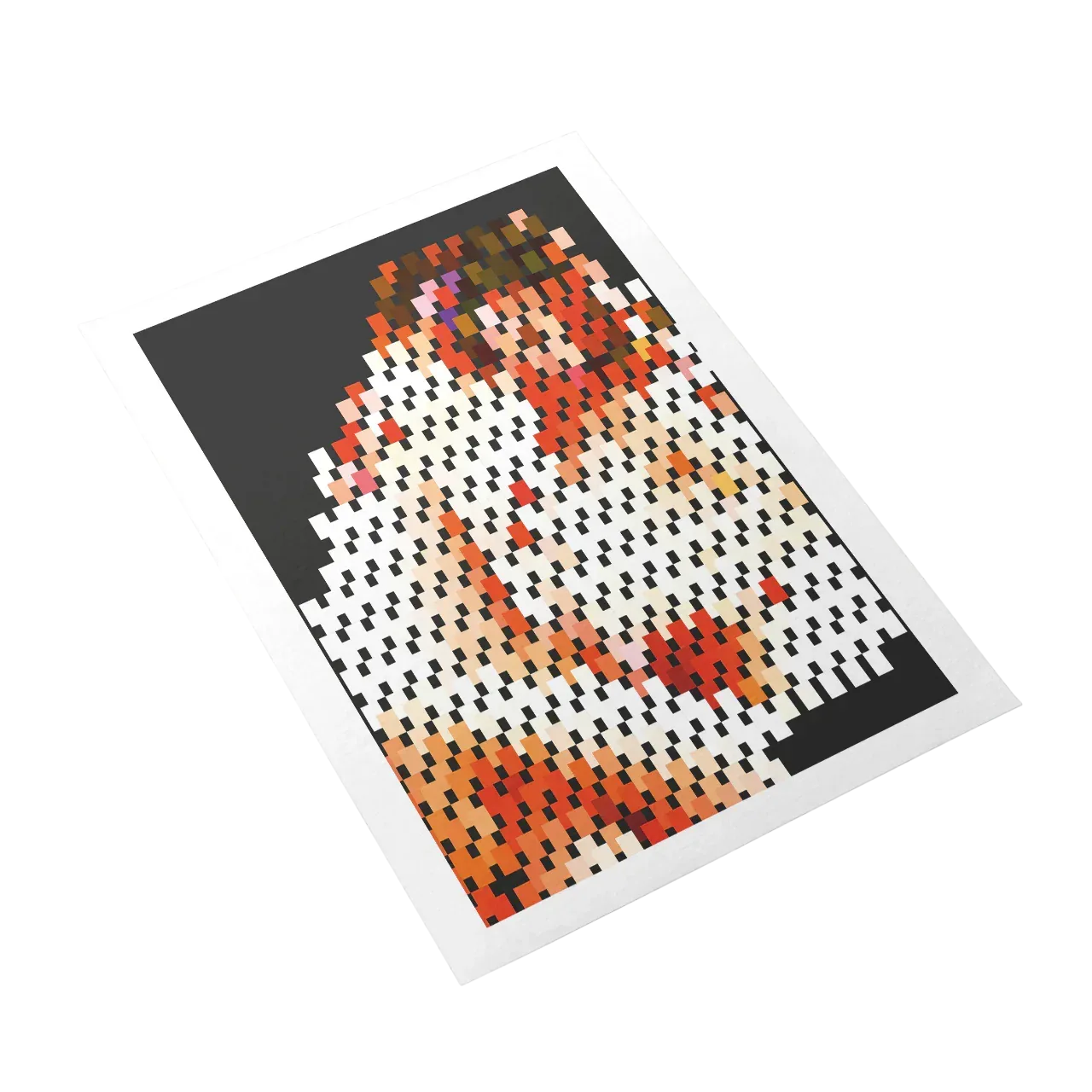Pixelated design of a face on a white background