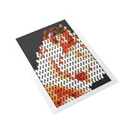 Pixelated design of a face on a white background