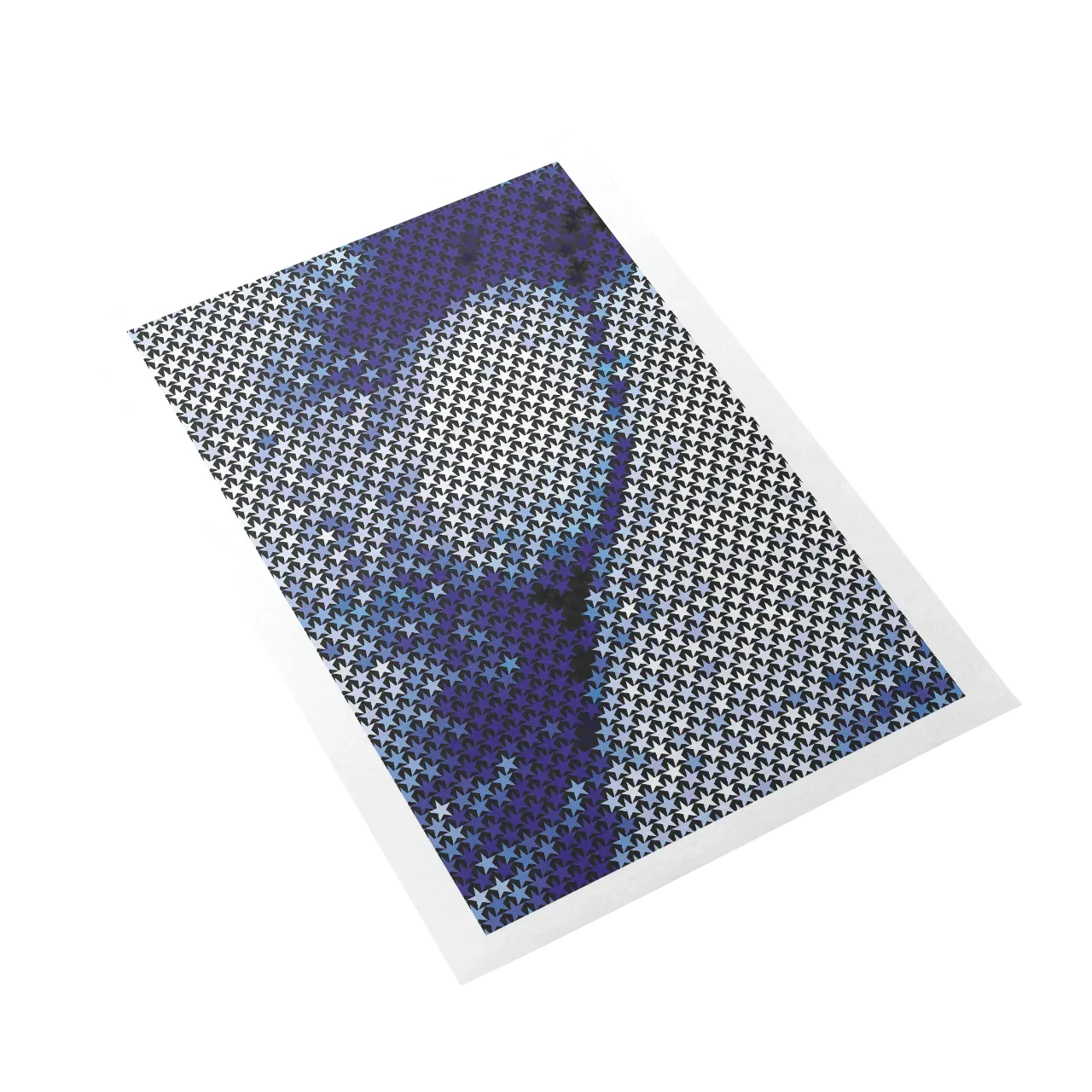 Sheet of blue and white patterned paper on a white background