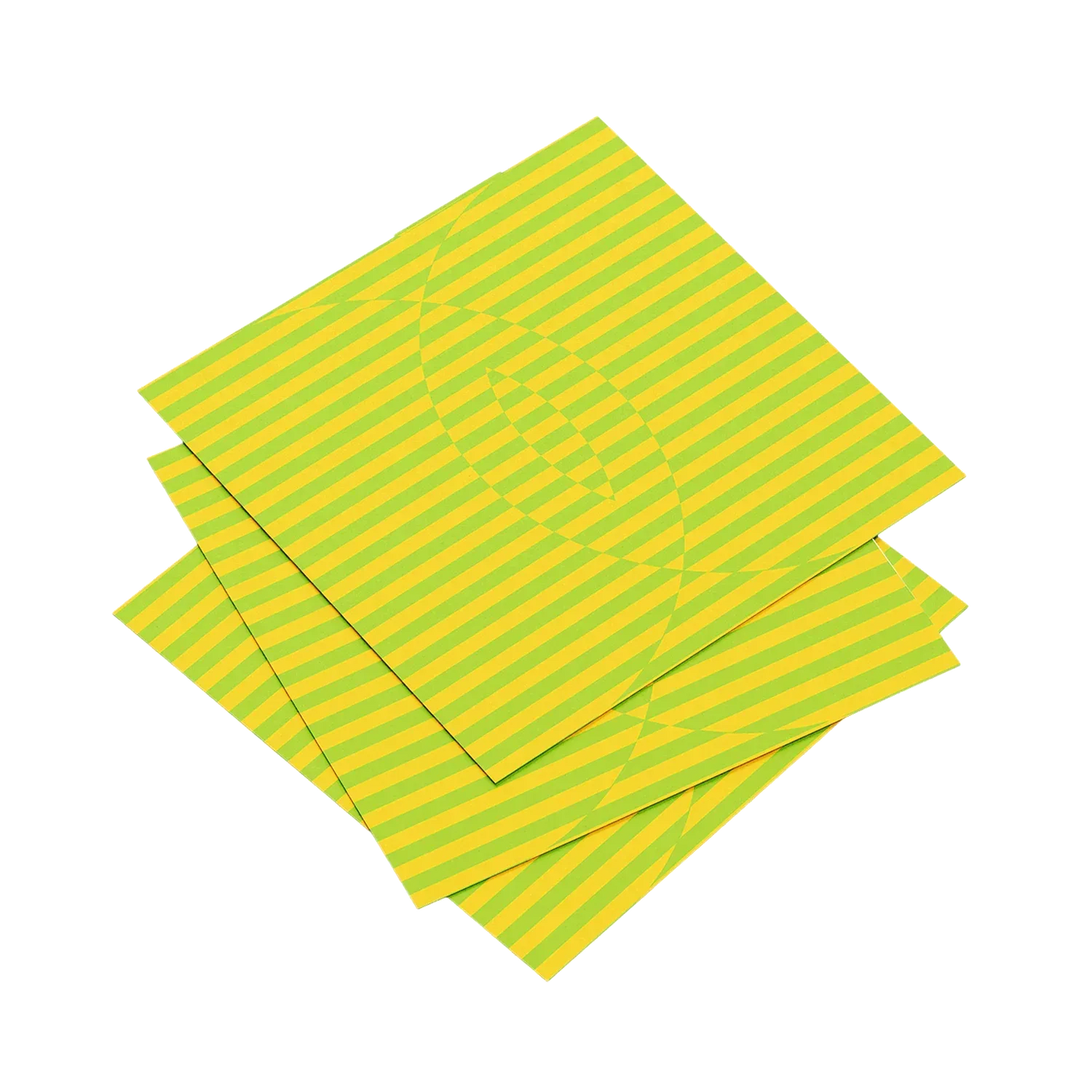 Yellow and green striped paper sheets on a white background
