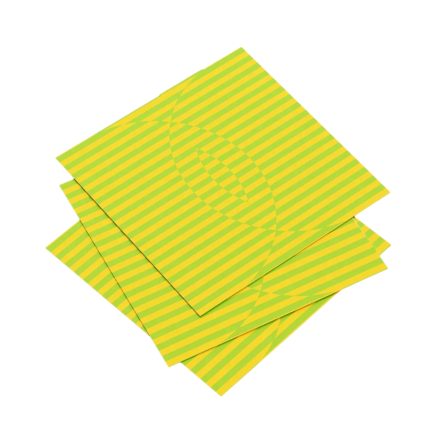 Yellow and green striped paper sheets on a white background