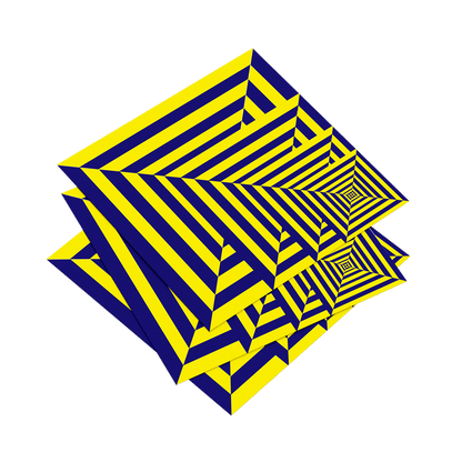 Geometric pattern with blue and yellow stripes on a white background