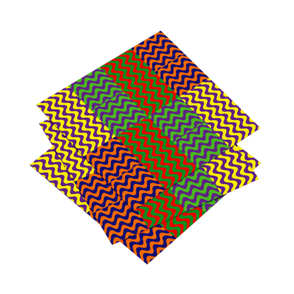 Four colorful zigzag patterned sheets stacked on a white background