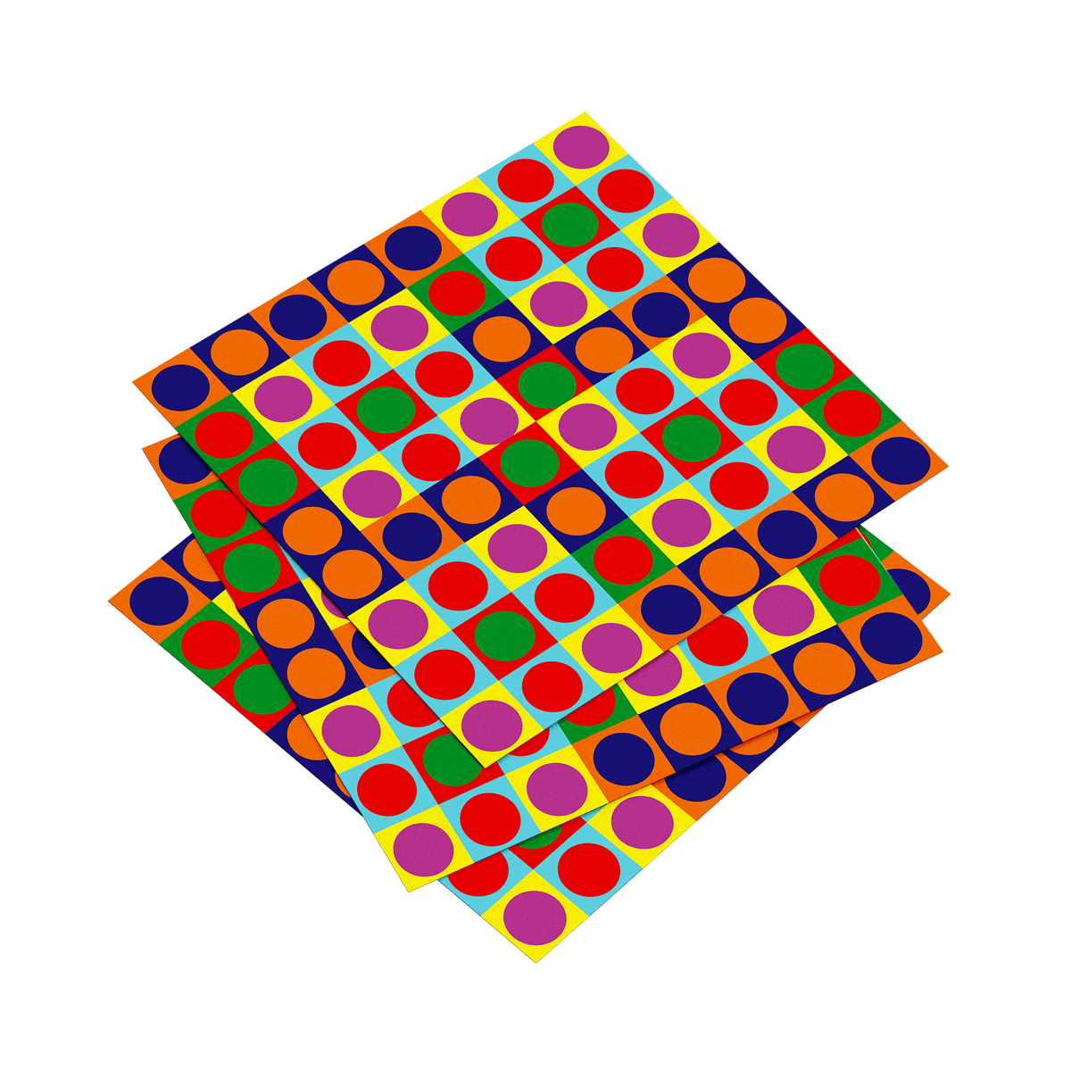 Colorful polka dot pattern on a white background