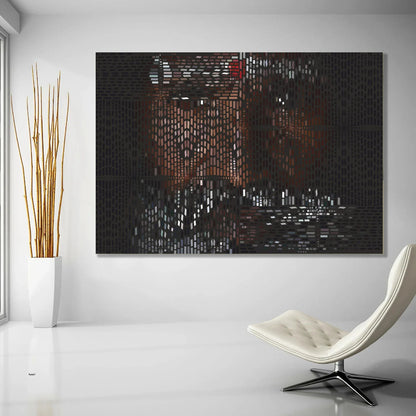 Modern interior with a unique wall art piece of a face.