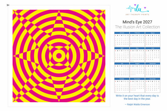 2027 Wall Calendar & Cut-to-Frame Optical Illusion Art Print (18 x 12 Inch) – "Mind’s Eye" Dual-Use Decor - Ilu Art Therapy