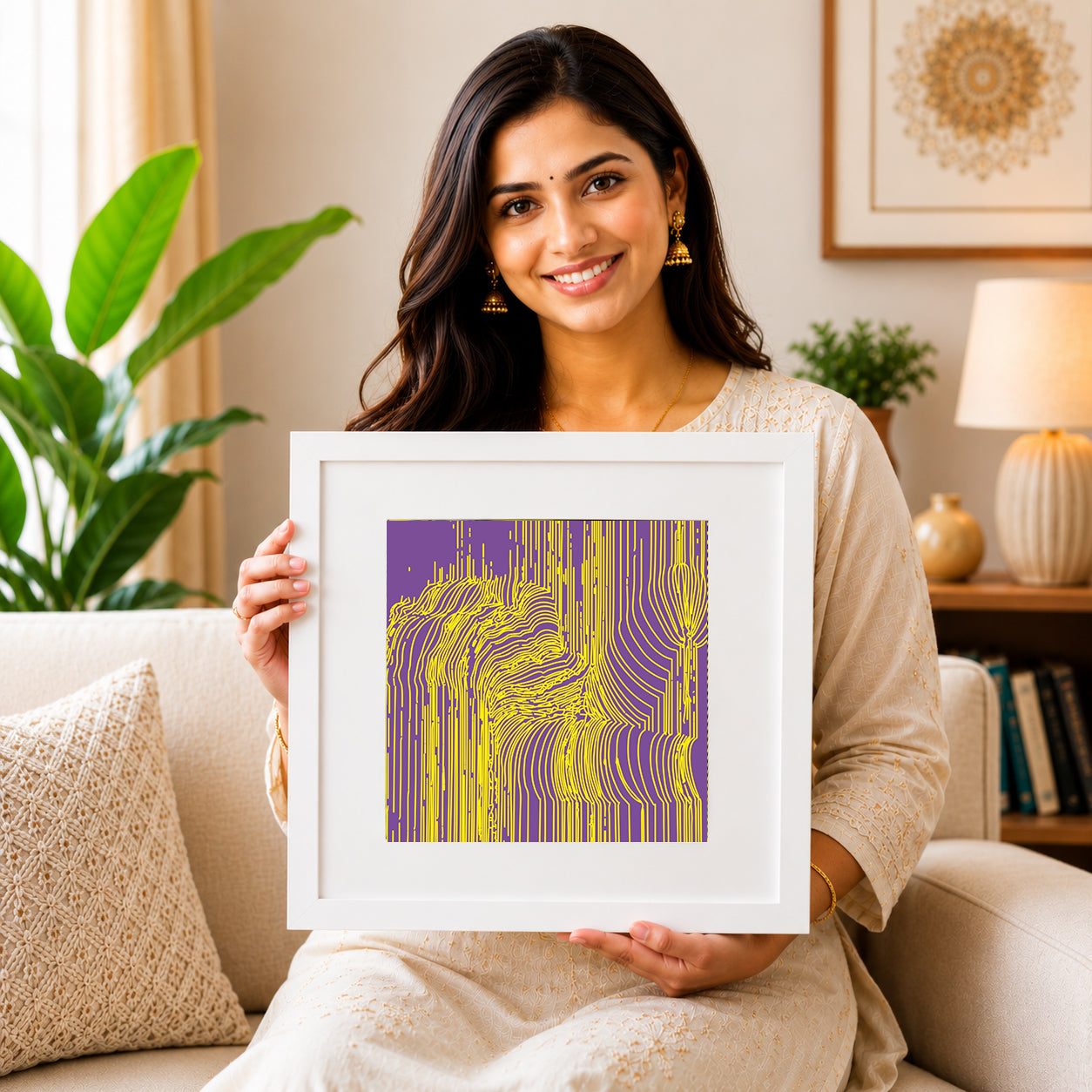 Calming pebble-inspired print for therapy spaces.