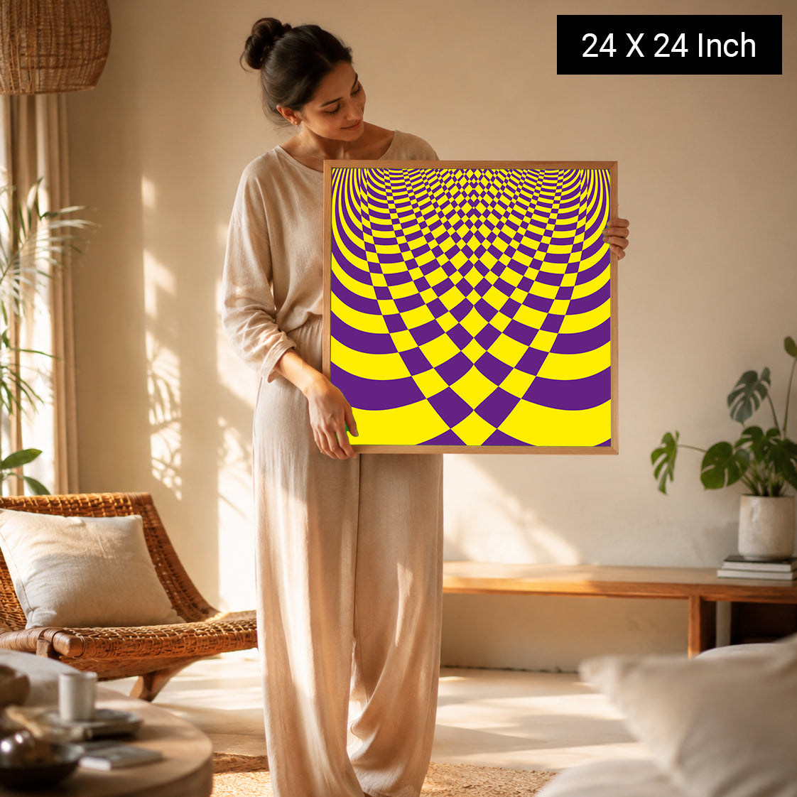 Concentric circular optical illusion print for visual stillness
