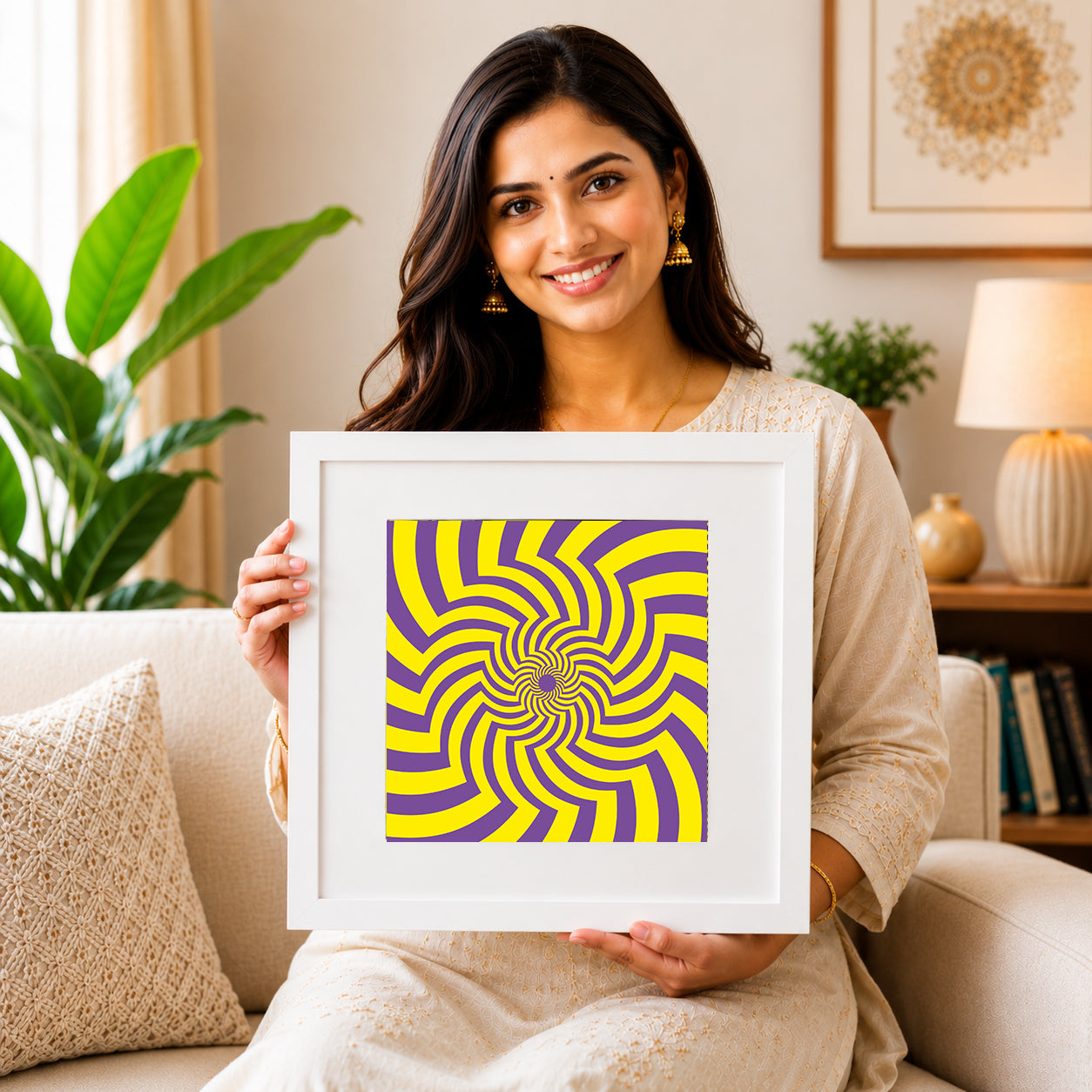 Gentle concentric circles art for meditation corners.