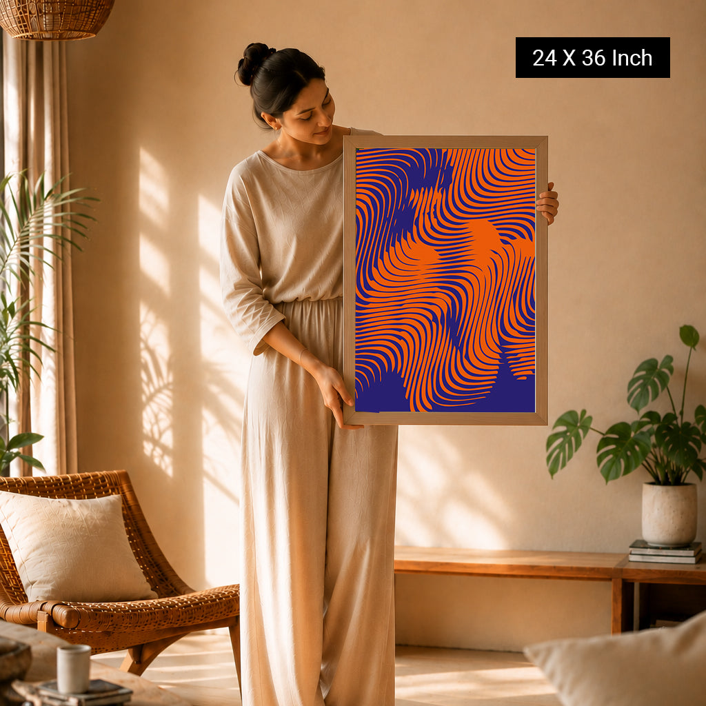 Japandi line art wave print engineered for visual stress relief