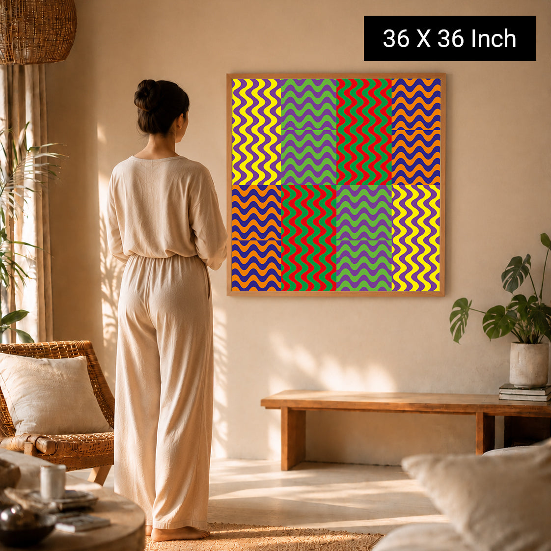 Luxury oak framed Zen art print for peaceful high-end homes