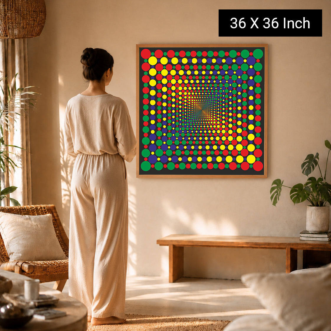 Luxury oak framed abstract art print for modern master suites