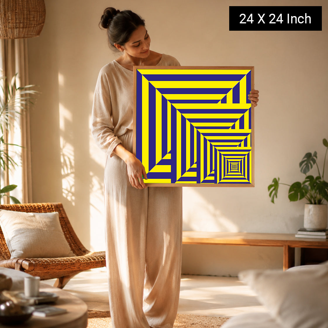 Luxury walnut framed optical art print for sophisticated spaces