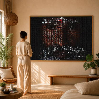 Muted clay and sand Japandi print creating serene surroundings
