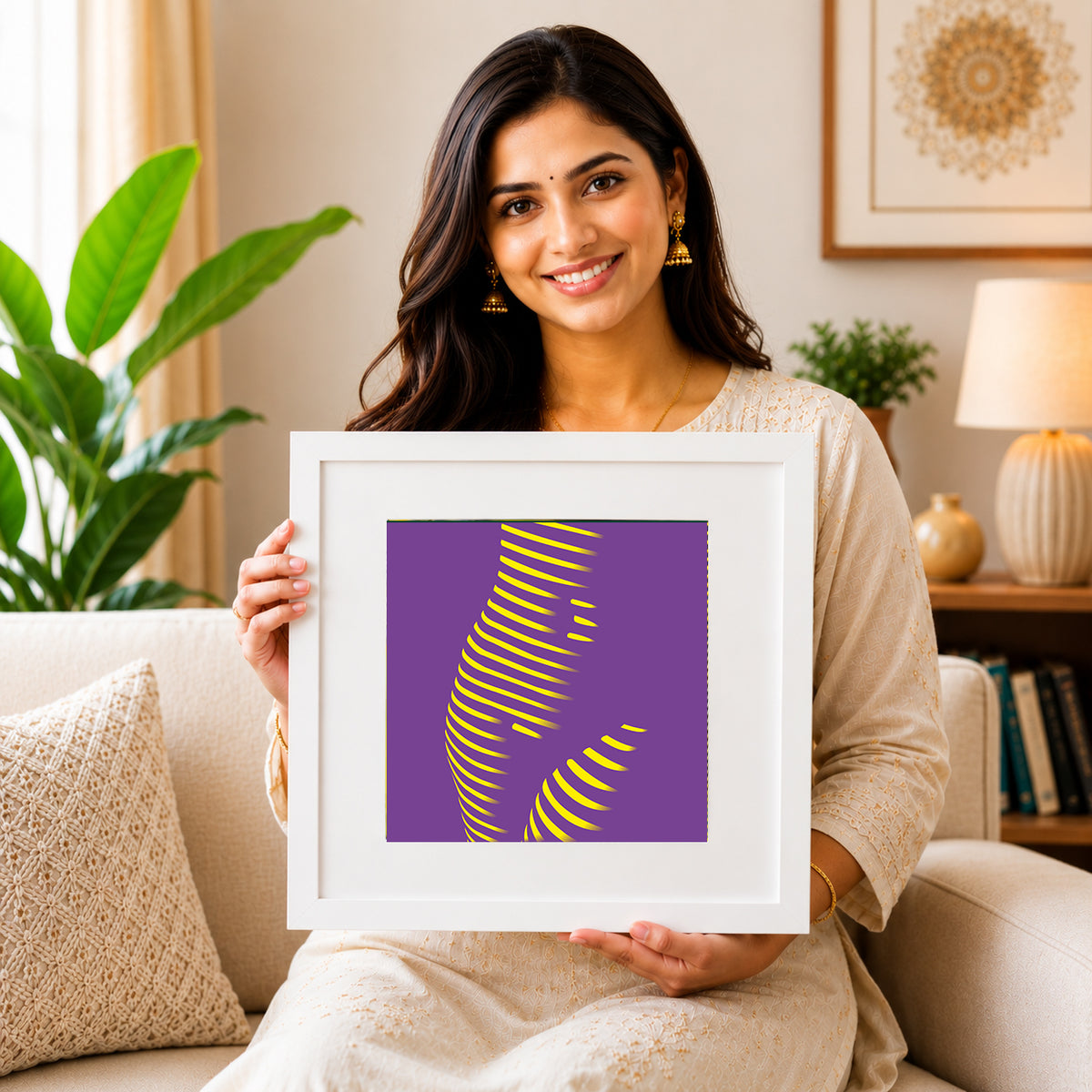 Golden Horizon – Minimalist Hip Contour & Flow Framed Fine Art Print