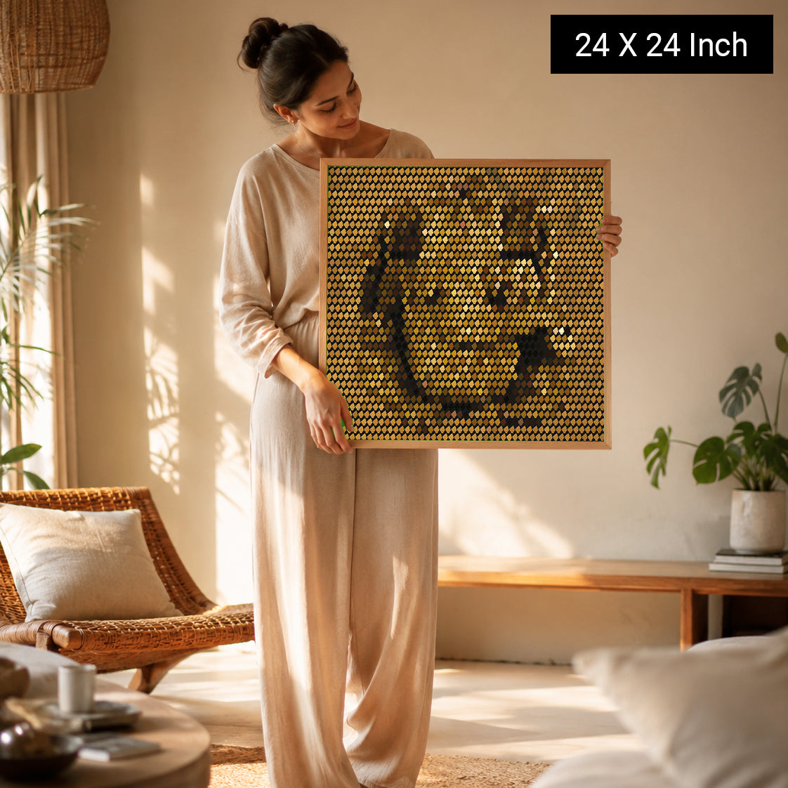 Peaceful living room gallery wall art print in neutral hues