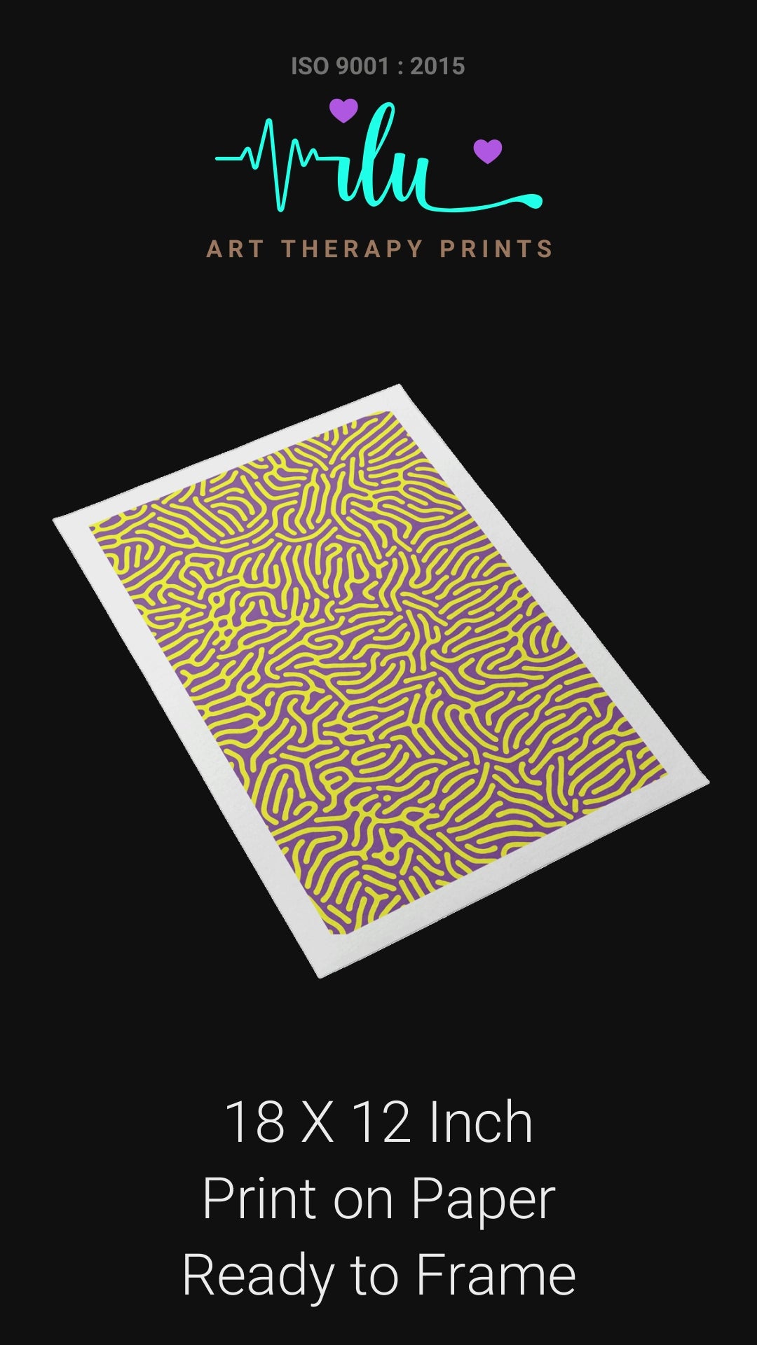 Therapy space with a trio of dot‑art prints arranged in a column.