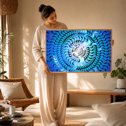 Soft monochrome wave print for soothing visual sensitivity