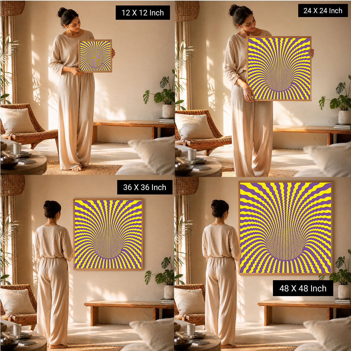 Soothing concentric line art canvas print for peaceful bedrooms