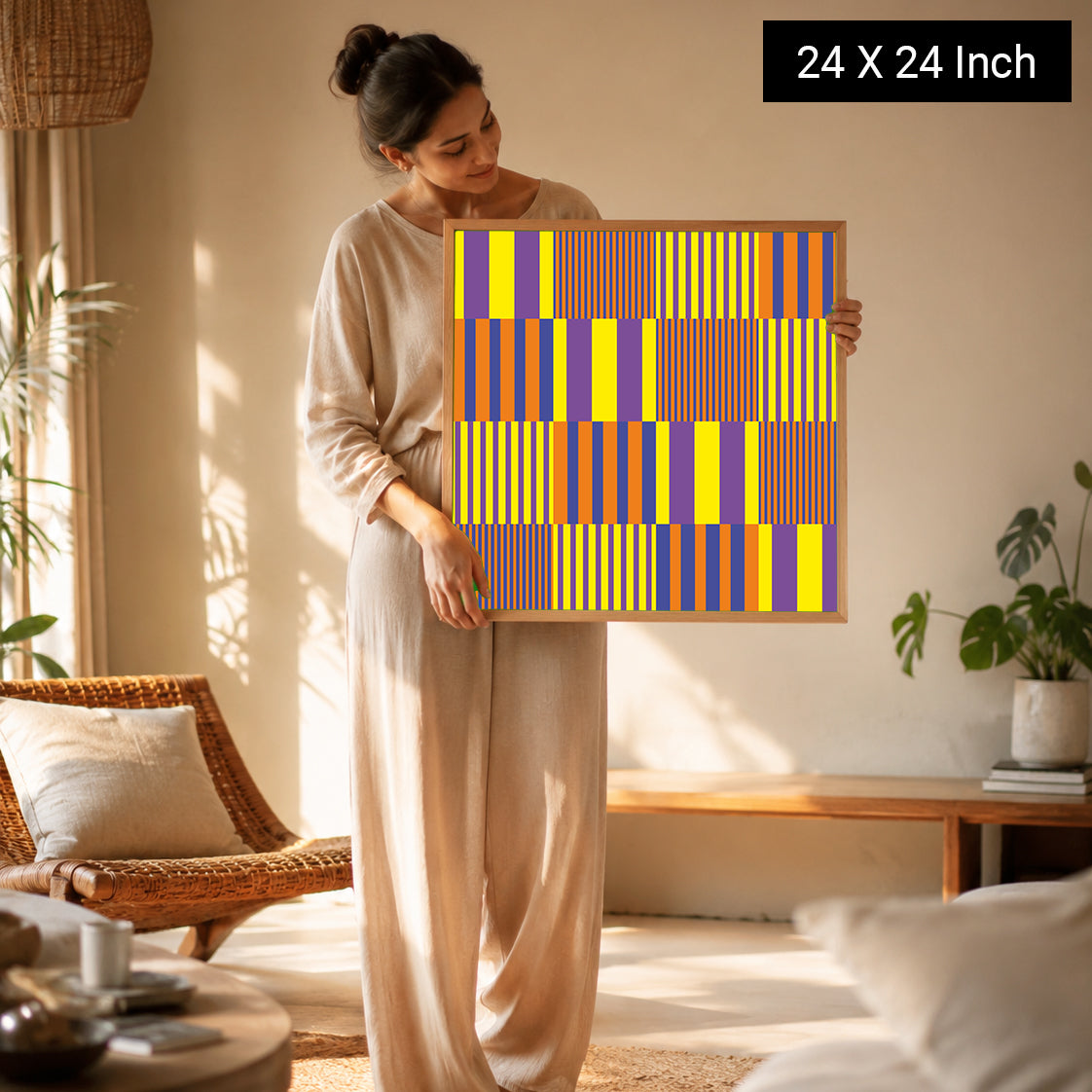 Soothing warm ochre abstract artwork for cozy calm spaces