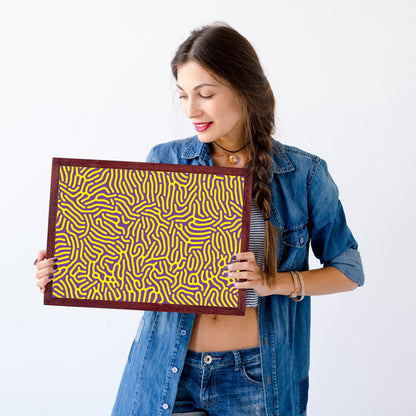 Outpatient clinic reception with a calming geometric print near the sign‑in desk.